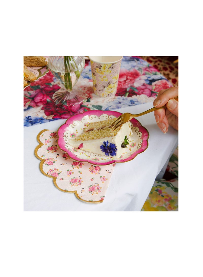 Vintage Floral Afternoon Tea Party Plates Disposable Tableware for Birthday, Garden Party, Baby Shower, Wedding, Anniversary Pack of 24 (17cm), Pink