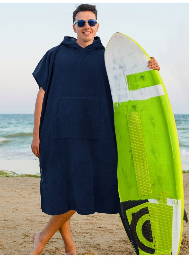 Sun Cube  Surf Poncho Changing Robe With Hood Thick Quick Dry Microfiber Wetsuit Changing Towel For Surfing Beach Swim Outdoor Sports Men Absorbent Wearable Towel Cover Up With Pocket Navy Blue