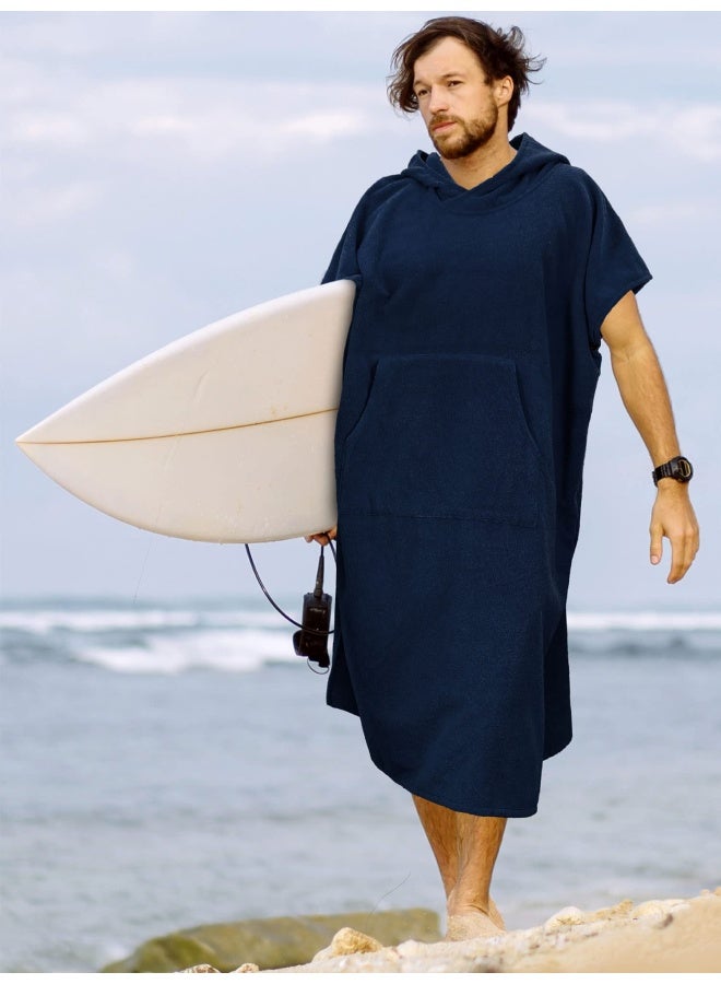 Sun Cube  Surf Poncho Changing Robe With Hood Thick Quick Dry Microfiber Wetsuit Changing Towel For Surfing Beach Swim Outdoor Sports Men Absorbent Wearable Towel Cover Up With Pocket Navy Blue