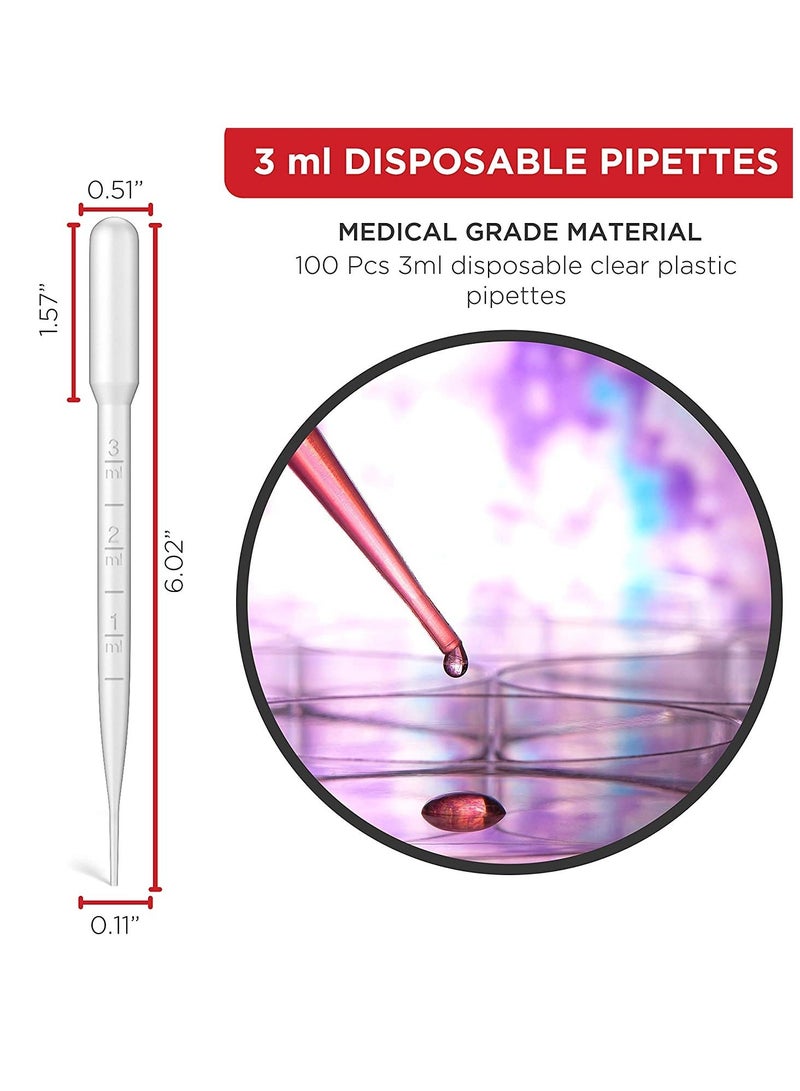 100pcs Plastic Disposable Transfer Pipettes   3ml Plastic Calibrated Graduated Eye Dropper Suitable for Lip Gloss Transfer Essential Oils Science Laboratory Experiment