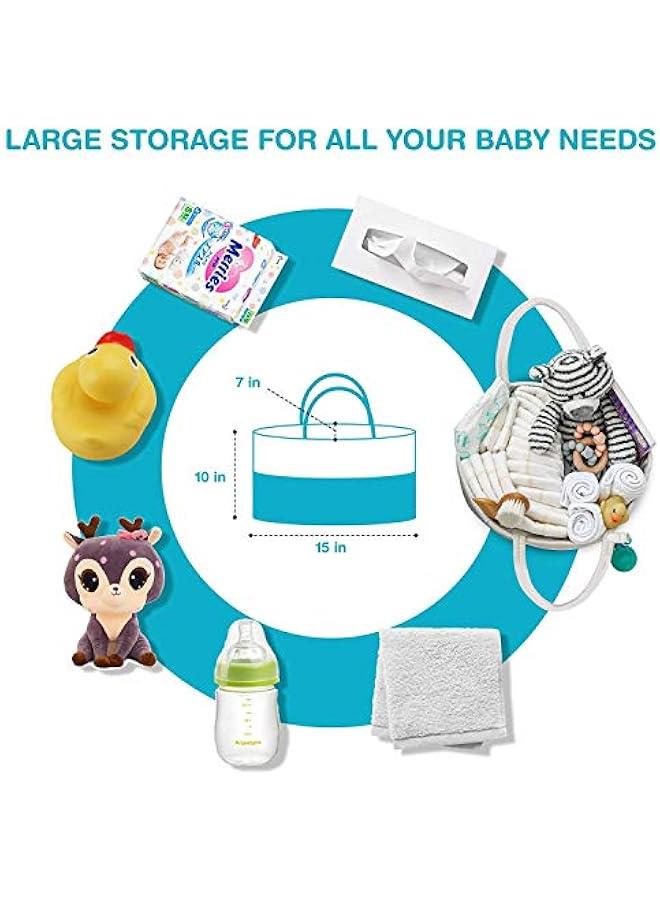 2 in 1 Baby Diaper Caddy Organizer, 100% Cotton Rope Diaper Storage Basket, Nursery Diaper Organizer for Newborn Boys Girls, Best Baby Shower Basket with Extra Wet/Dry Diaper Caddy Organizer