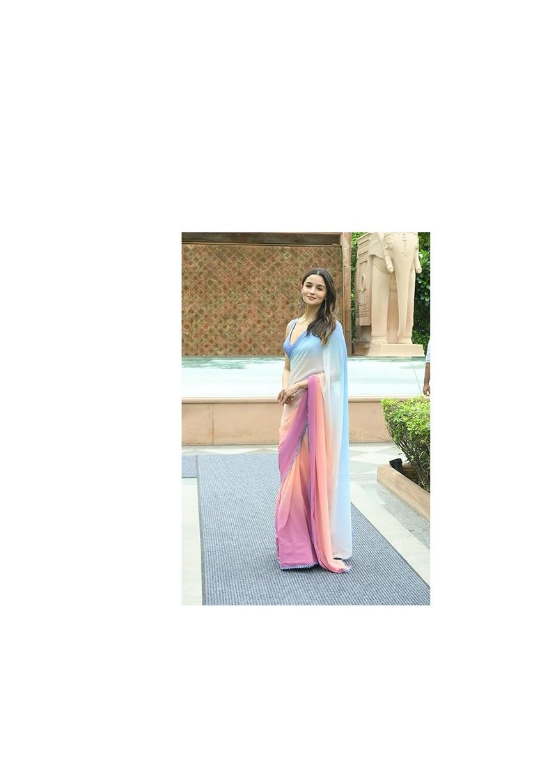 Women's Printed Pure Georgette Saree With Unstitched Blouse Piece