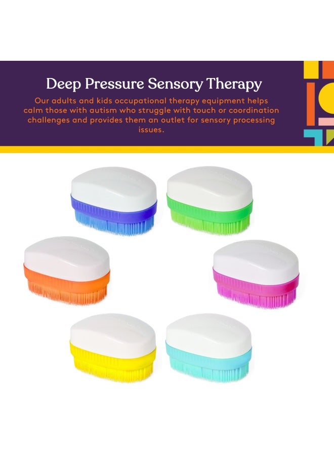 Wilbarger Method Therapy Sensory Brush Set 6-Pack Calming Occupational And Sensory Tools With Deep Pressure Massage Large Oval Handle Soft Bristles Fun Colors