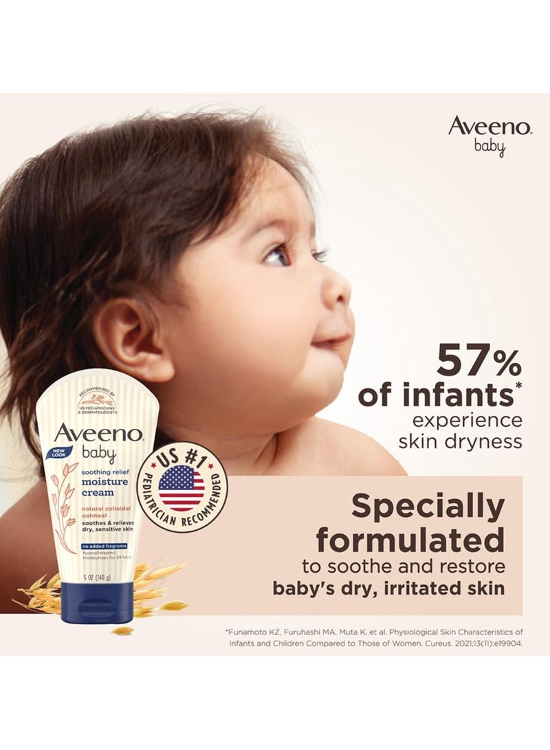 Aveeno Baby Soothing Relief Moisture Cream 140g | 24-Hour Protection for Dry, Itchy or Sensitive Skin