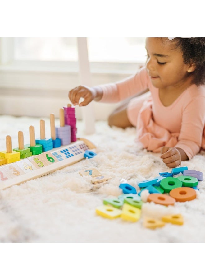 Melissa & Doug Counting Shape Stacker Wooden Educational Toy With 55 Shapes and 10 Number Tiles