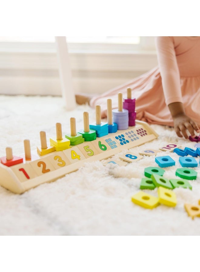 Melissa & Doug Counting Shape Stacker Wooden Educational Toy With 55 Shapes and 10 Number Tiles