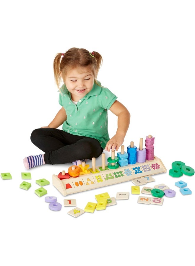 Melissa & Doug Counting Shape Stacker Wooden Educational Toy With 55 Shapes and 10 Number Tiles