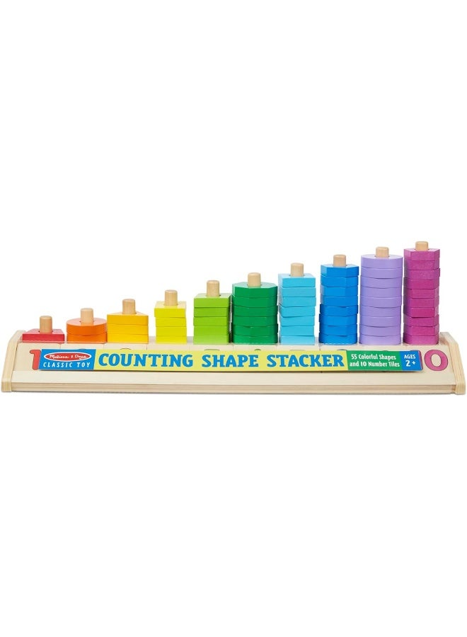 Melissa & Doug Counting Shape Stacker Wooden Educational Toy With 55 Shapes and 10 Number Tiles