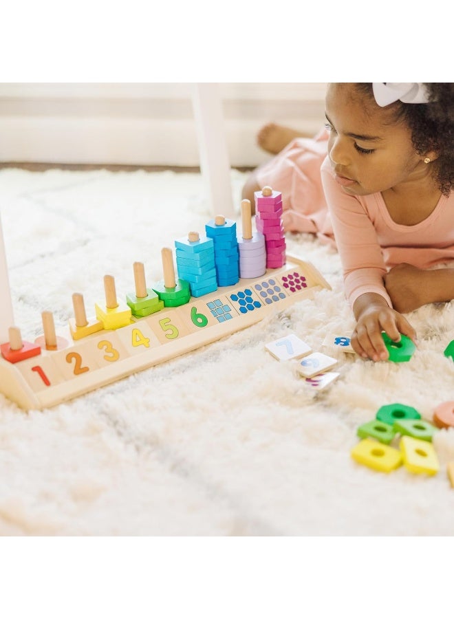 Melissa & Doug Counting Shape Stacker Wooden Educational Toy With 55 Shapes and 10 Number Tiles