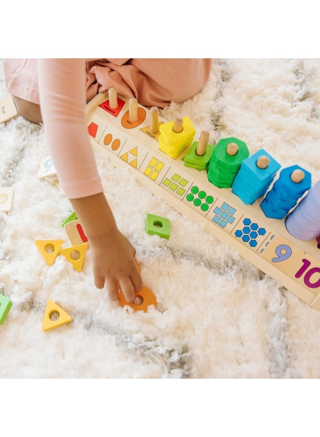 Melissa & Doug Counting Shape Stacker Wooden Educational Toy With 55 Shapes and 10 Number Tiles