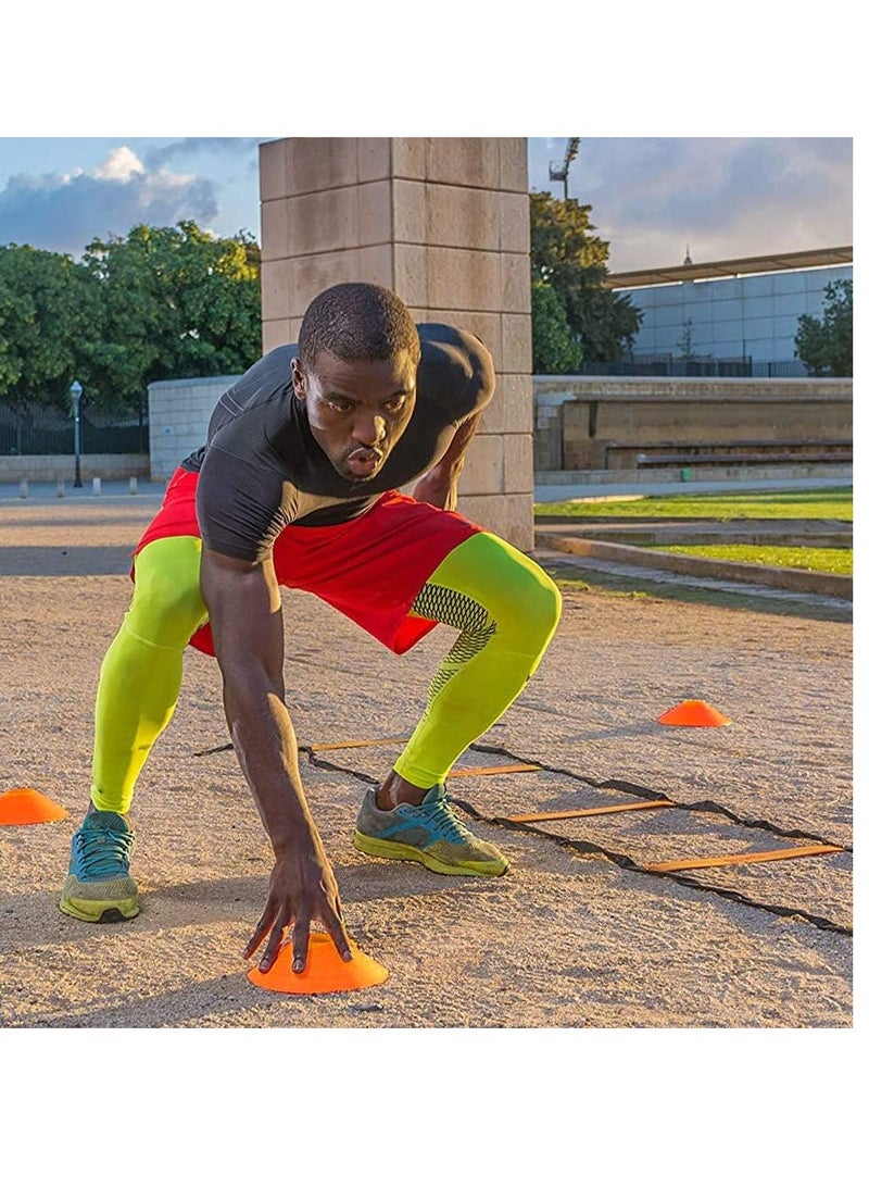 Speed & Agility Training Set Includes Agility Ladder 6m, 5Pic Disc Cones,4Pic Hurdles 23cm Size and1 Running Parachute for Football Hockey Training Athletes