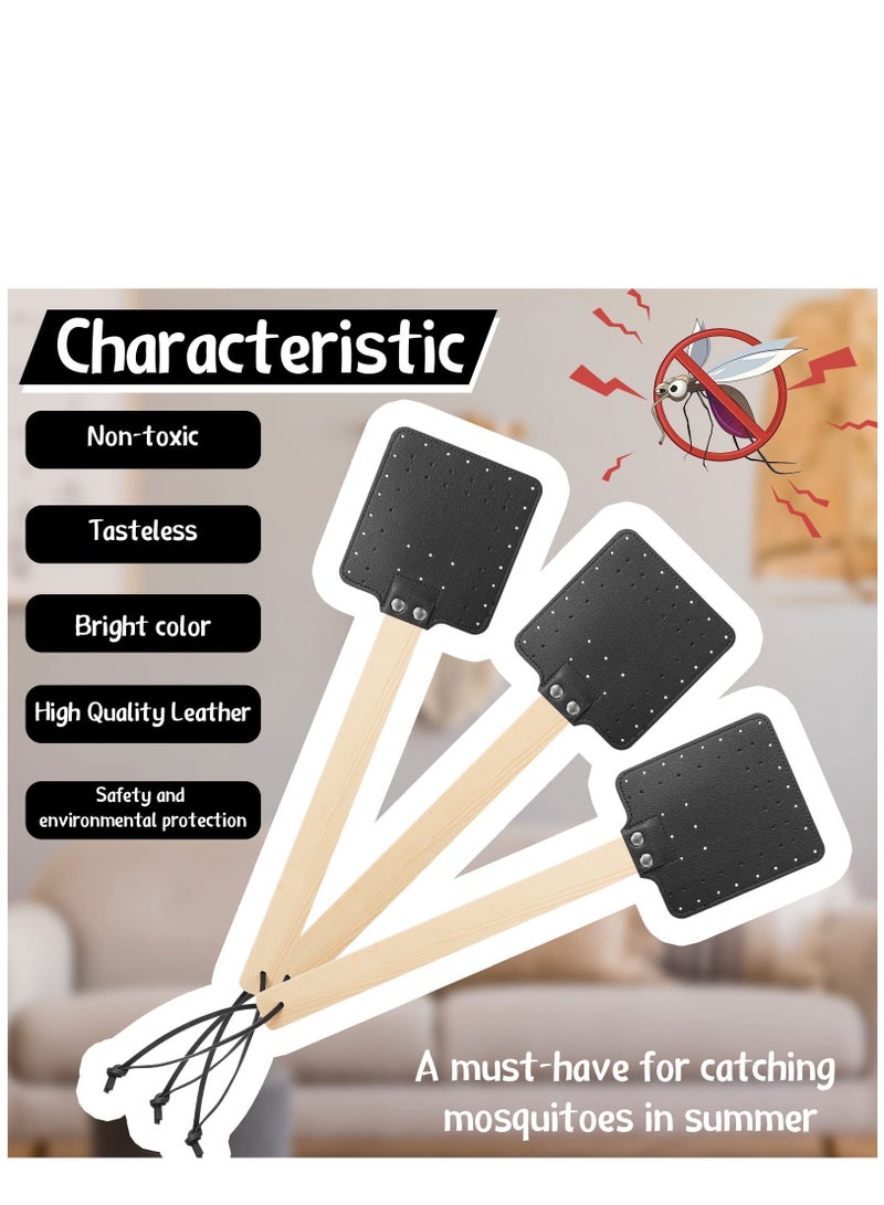 4 Pieces 17.3 Inch Heavy Duty Fly Swatter Leather Fly Swatter Long Fly Swatter Manual Fly Swatter Wood Handle Rustic Bug Swatter for Flies Bees Mosquitoes Outdoor Indoor Garden Supplies (Black)