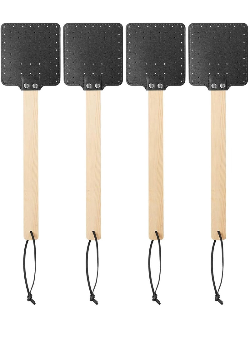 4 Pieces 17.3 Inch Heavy Duty Fly Swatter Leather Fly Swatter Long Fly Swatter Manual Fly Swatter Wood Handle Rustic Bug Swatter for Flies Bees Mosquitoes Outdoor Indoor Garden Supplies (Black)