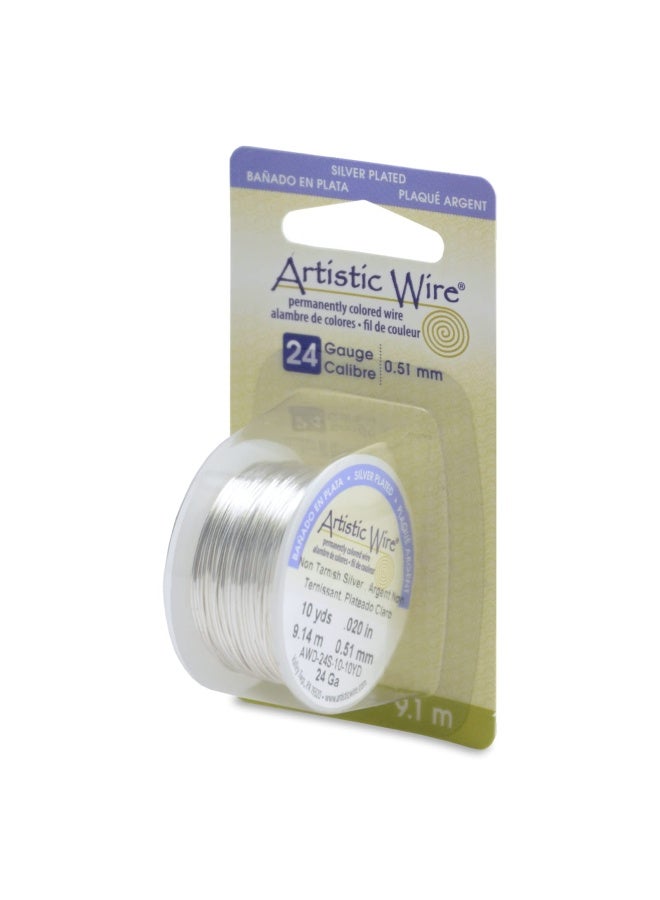 Artistic Wire-Colored Wire  24 Gauge 10 Yards Pkg  Natural Non-Tarnish Silver