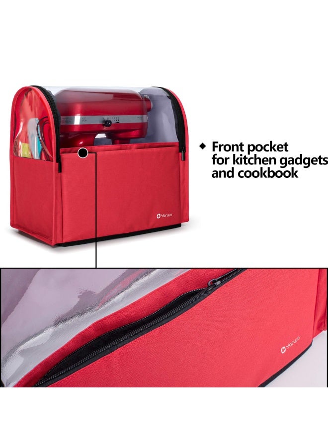 Visible Stand Mixer Cover Compatible with 6-8 qt KitchenAid Mixer Dust Cover with Multiple Pockets for Extra Kitchen Accessories Red