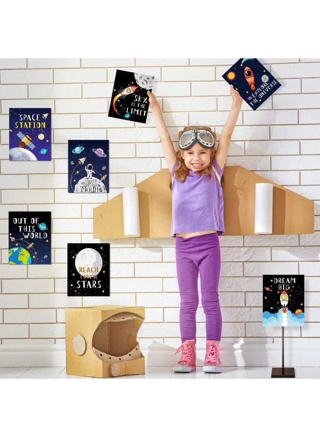 9 Pieces Outer Space Decor for Kids Room Boy Bedroom Space Posters 8 x 10 Inch Cute Inspirational Art Decoration for Boys and Girls Playroom Space Nursery Decor