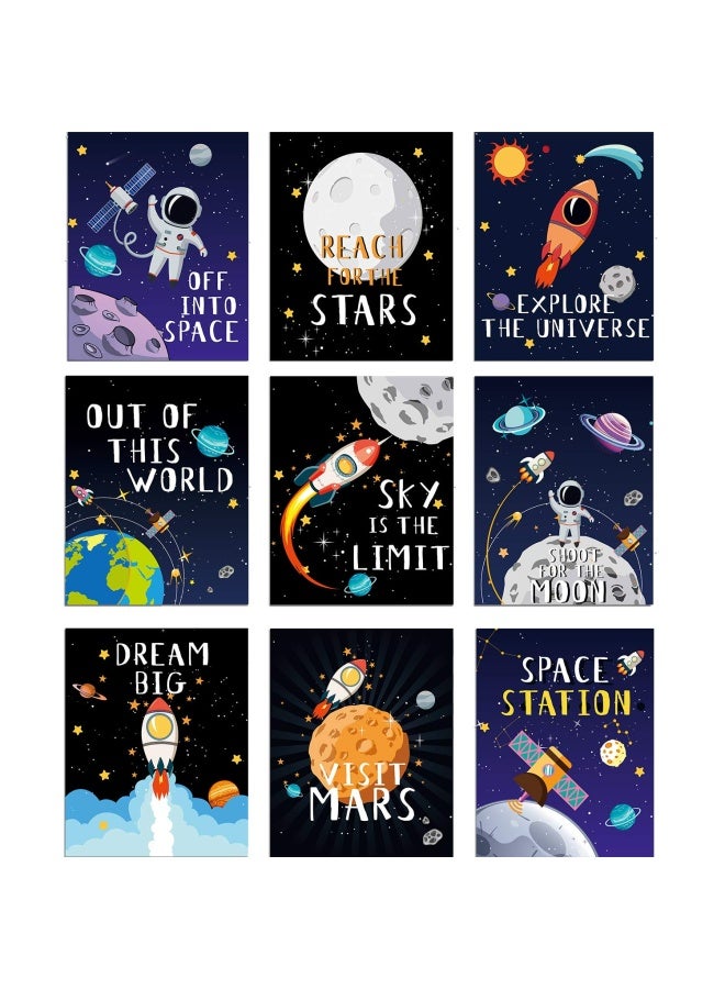 9 Pieces Outer Space Decor for Kids Room Boy Bedroom Space Posters 8 x 10 Inch Cute Inspirational Art Decoration for Boys and Girls Playroom Space Nursery Decor