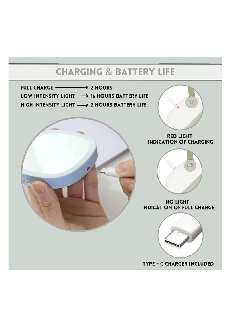 Portable Rechargeable Makeup Mirror with LED Lights, Compact Dimmable Design, 3 Light Colors & Adjustable Brightness, Handheld Vanity Mirror for Travel (Green)