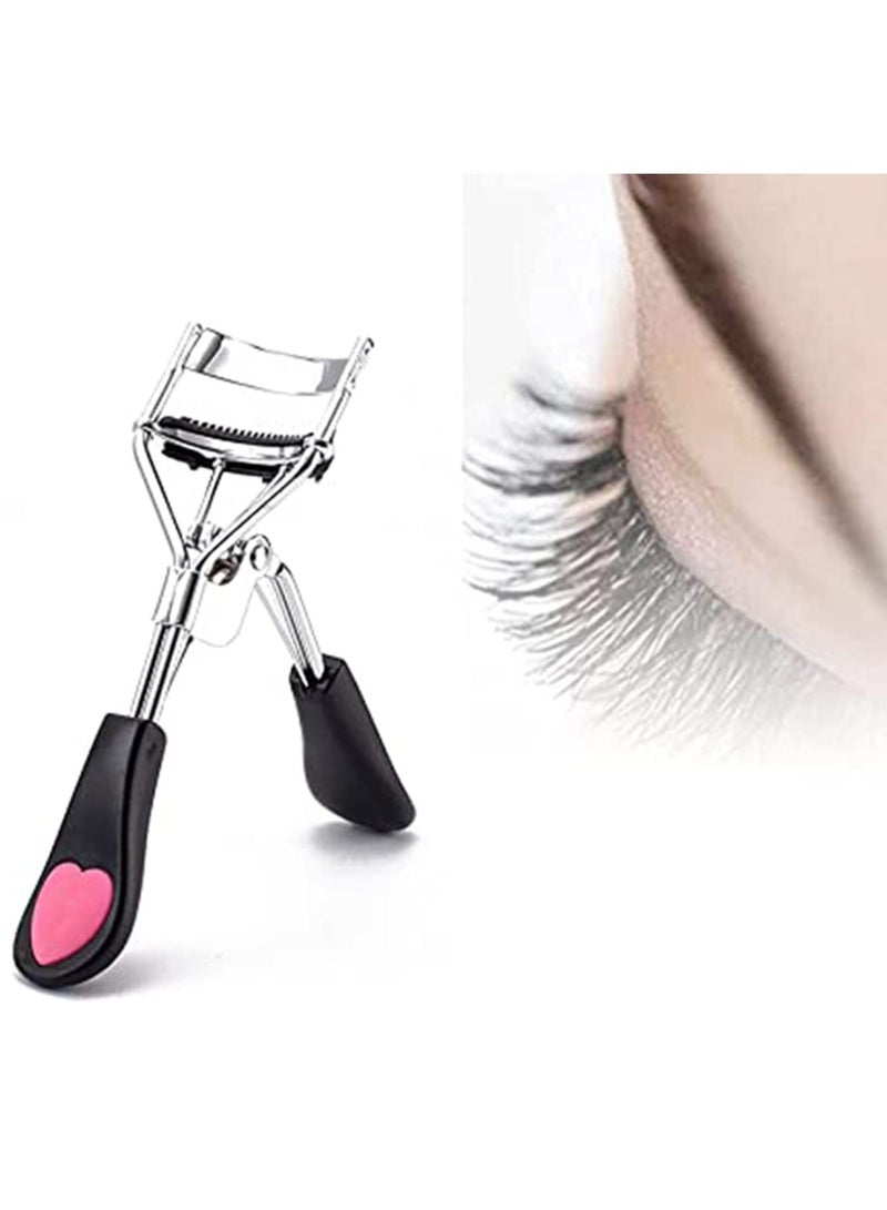 Eyelash Curler, Lashes Curler Clip with Built in Comb Eye Lash Curler Lash Tool with Brush Mini Small Best Eyelash Curler with Lash Separator Refill Pads Portable Compact Makeup Curler (Black)