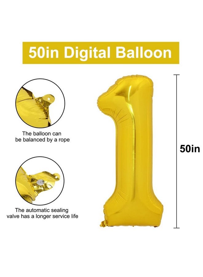 50 Inch Large Gold Number Balloons 09 Foil Mylar Big Digital Balloon Number 1 Digit One For Birthday Party Wedding Bridal Shower Engagement Photo Shoot Anniversary (Gold One)