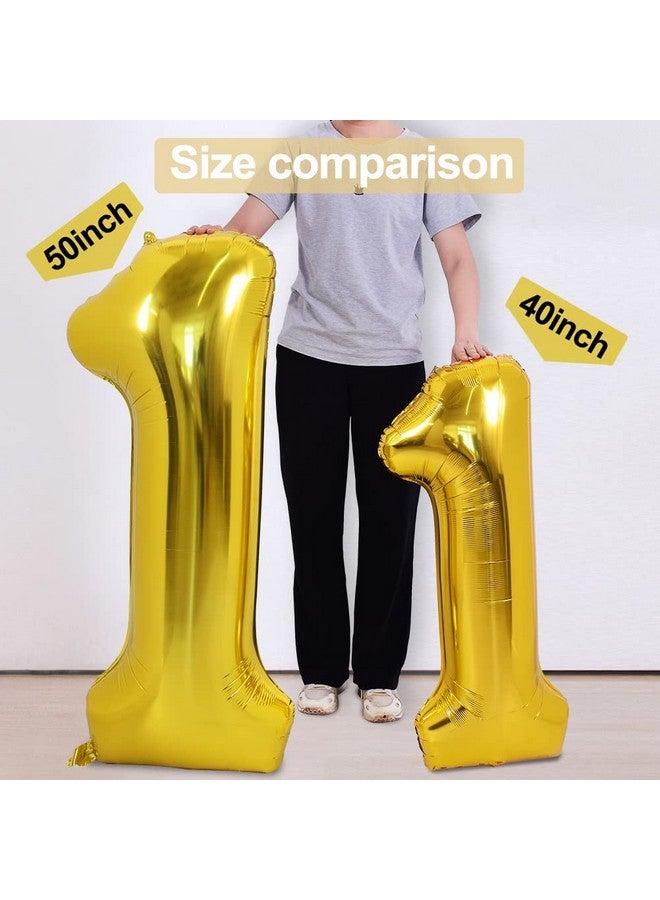 50 Inch Large Gold Number Balloons 09 Foil Mylar Big Digital Balloon Number 1 Digit One For Birthday Party Wedding Bridal Shower Engagement Photo Shoot Anniversary (Gold One)