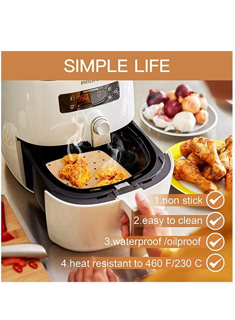 Air Fryer Parchment Paper Liners 8.5 inch Pre Cut Baking Paper Cooking Sheets Perforated Parchment Paper for Air Fryer Bamboo Steamer Basket Square 100 PCS
