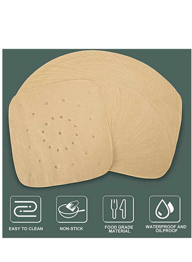Air Fryer Parchment Paper Liners 8.5 inch Pre Cut Baking Paper Cooking Sheets Perforated Parchment Paper for Air Fryer Bamboo Steamer Basket Square 100 PCS