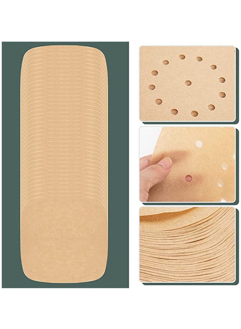 Air Fryer Parchment Paper Liners 8.5 inch Pre Cut Baking Paper Cooking Sheets Perforated Parchment Paper for Air Fryer Bamboo Steamer Basket Square 100 PCS