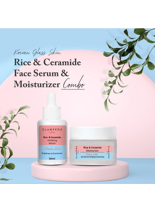 Korean Glass Skin Rice & Ceramide Face Serum & Moisturizer Combo For Dry & Sensitive Skin Types