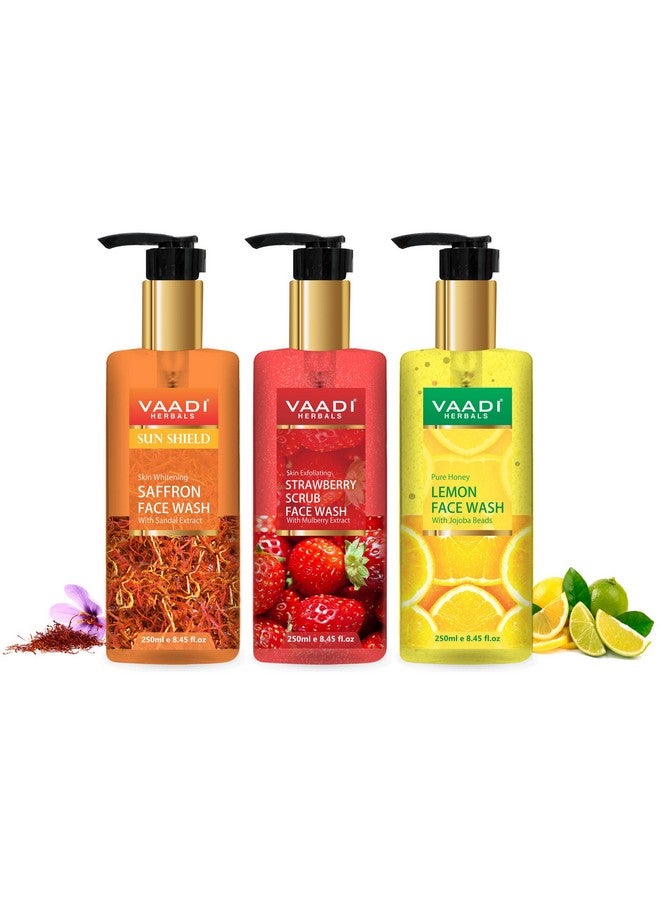 Pvt Ltd Skin Whitening Saffron Strawberry Scrub & Honey Lemon Face Wash 250 Ml (Pack Of 3)