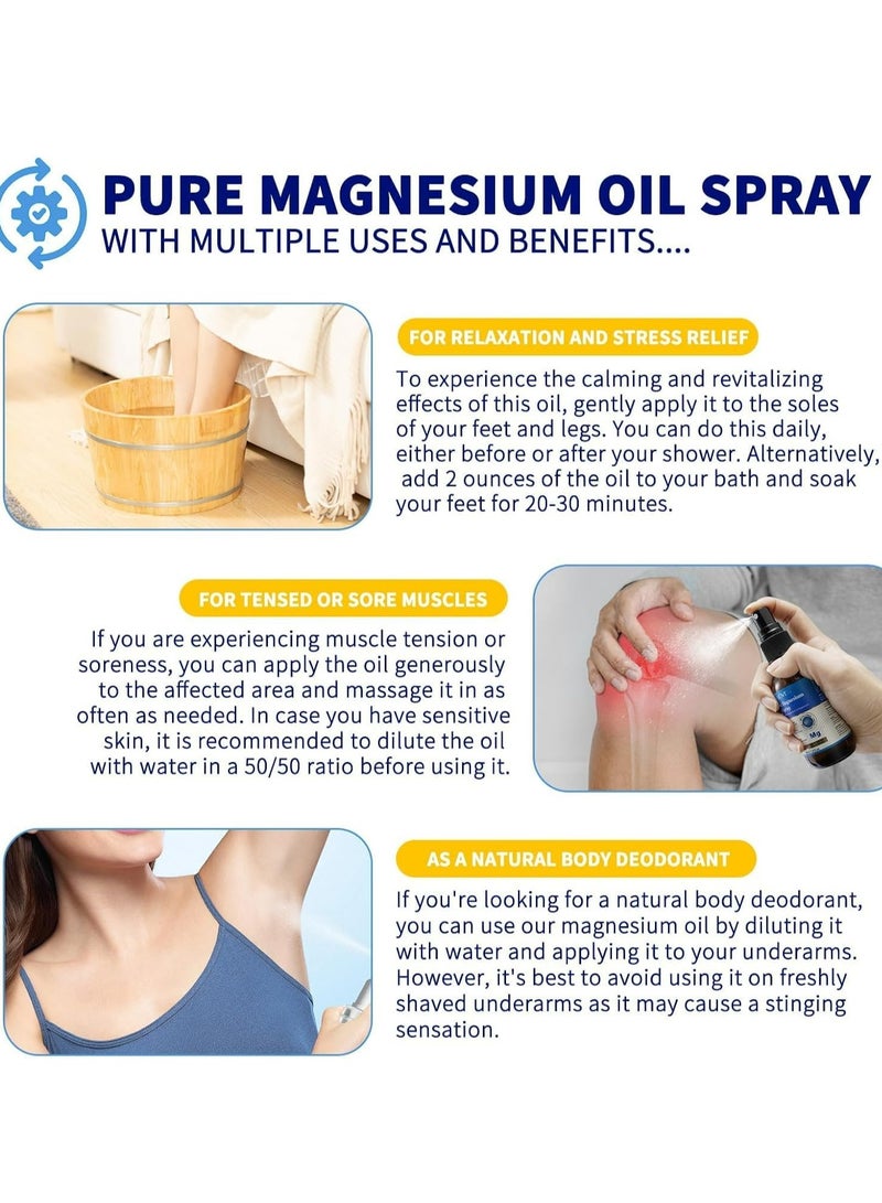 60ml Pure Magnesium Oil Spray,100% Pure & Natural,Gluten Free,Magical Topical Magnesium Body Spray,Magnesium Spray for Sleep and Anxiety,Non-GMO Magnesium Spray for Feet and Body