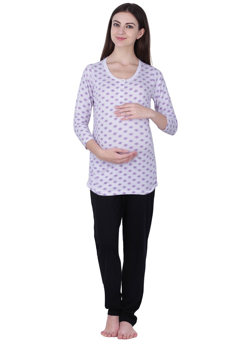 Polo Maternity Printed Top White