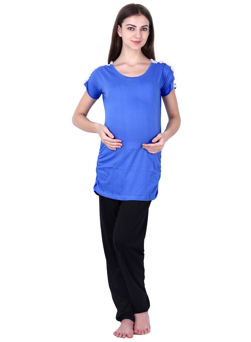 Polo Maternity Top With Lace Blue