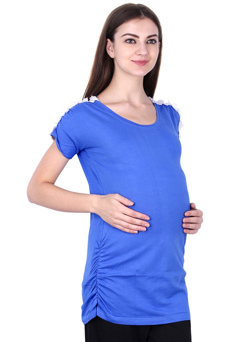 Polo Maternity Top With Lace Blue