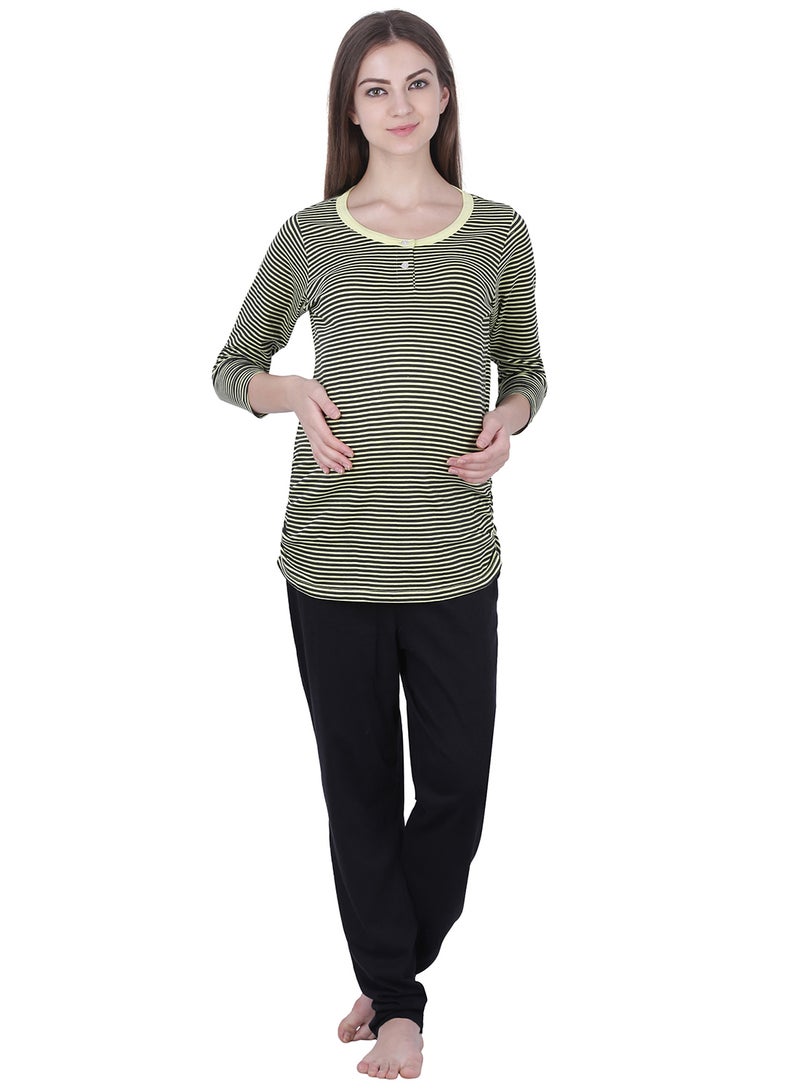 Polo Maternity Striped Top Green