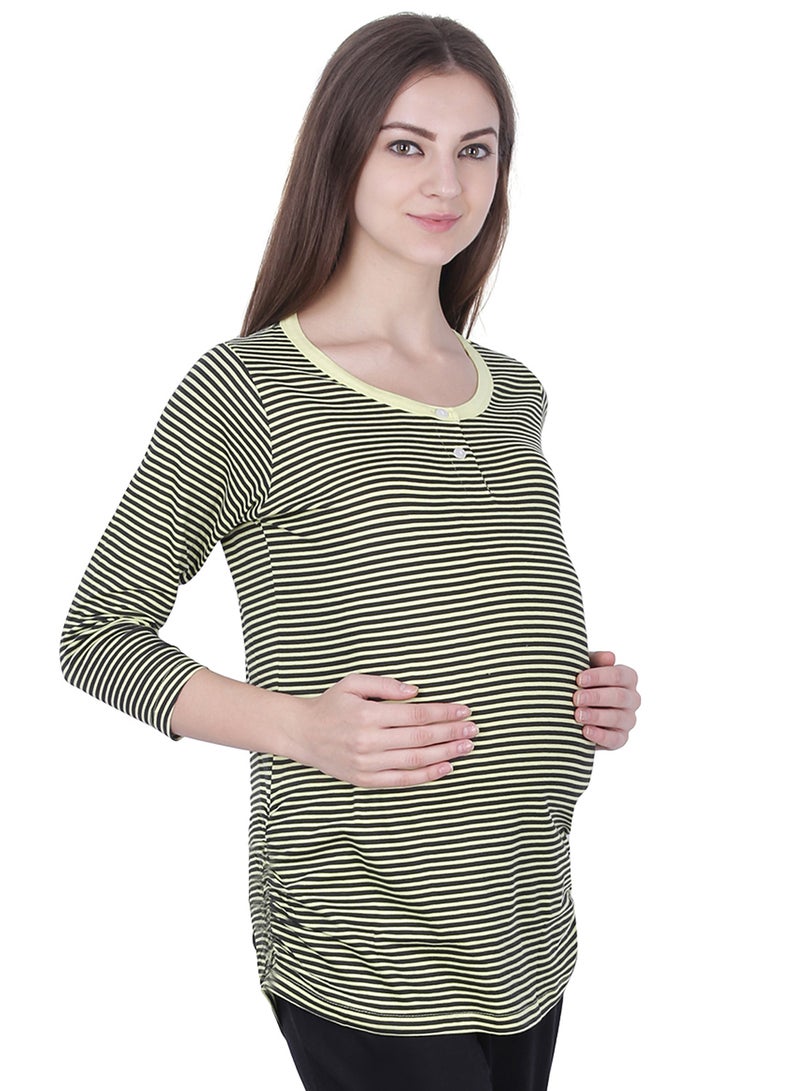 Polo Maternity Striped Top Green