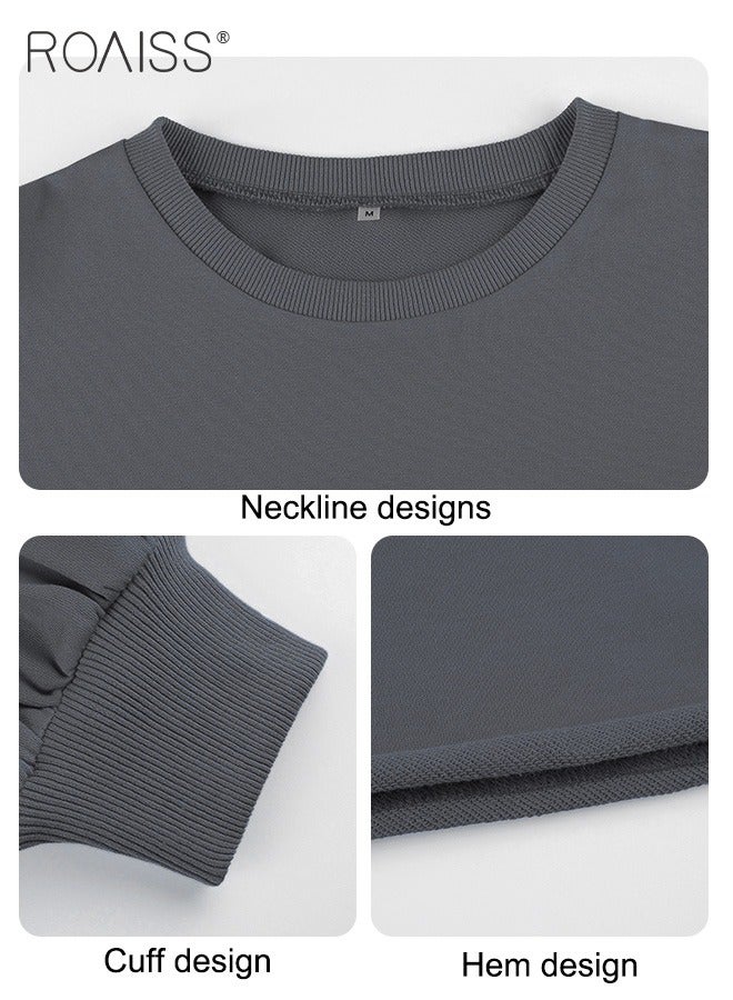 Women 2 Piece Set Loose Fit Pullover Short Sweatshirt & Slim Fit Sleeveless Vest Classic and Timeless Solid Color Design Loose Fit to Enhance the Figure and Prevent Exposing Perfect as a Base Layer