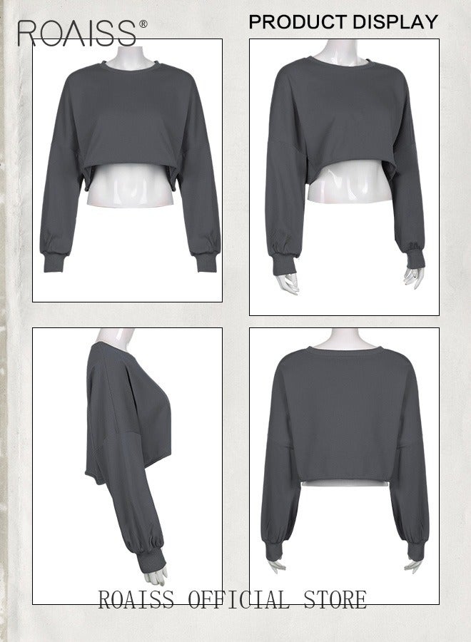 Women 2 Piece Set Loose Fit Pullover Short Sweatshirt & Slim Fit Sleeveless Vest Classic and Timeless Solid Color Design Loose Fit to Enhance the Figure and Prevent Exposing Perfect as a Base Layer
