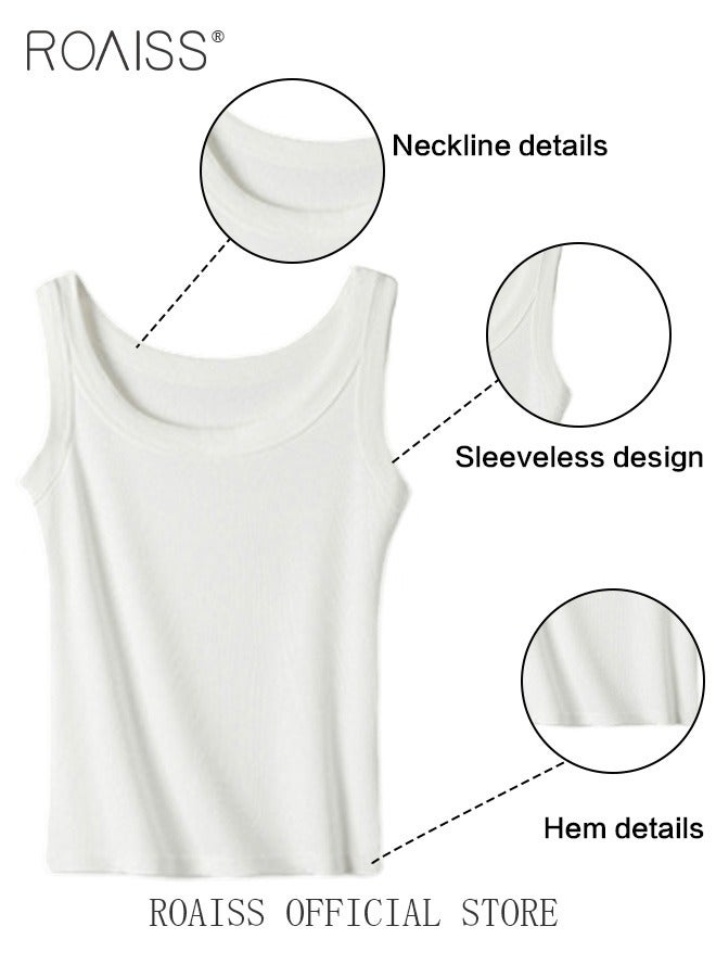 Women 2 Piece Set Loose Fit Pullover Short Sweatshirt & Slim Fit Sleeveless Vest Classic and Timeless Solid Color Design Loose Fit to Enhance the Figure and Prevent Exposing Perfect as a Base Layer
