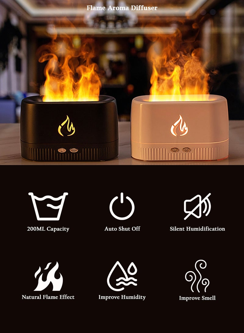 Essential Oil Diffuser with Multi Flame Effect, Ultrasonic Aromatherapy Humidifier, Ultra-Quiet 30dB, Use for Home, Office, Bedroom, Kitchen, PP Material, 200 ml, White