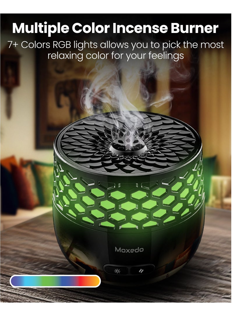 Moxedo Electric Incense Burner Portable Aroma Diffuser with 7 Colors LED Lights USB Rechargeable for Office and Home Décor (Black)