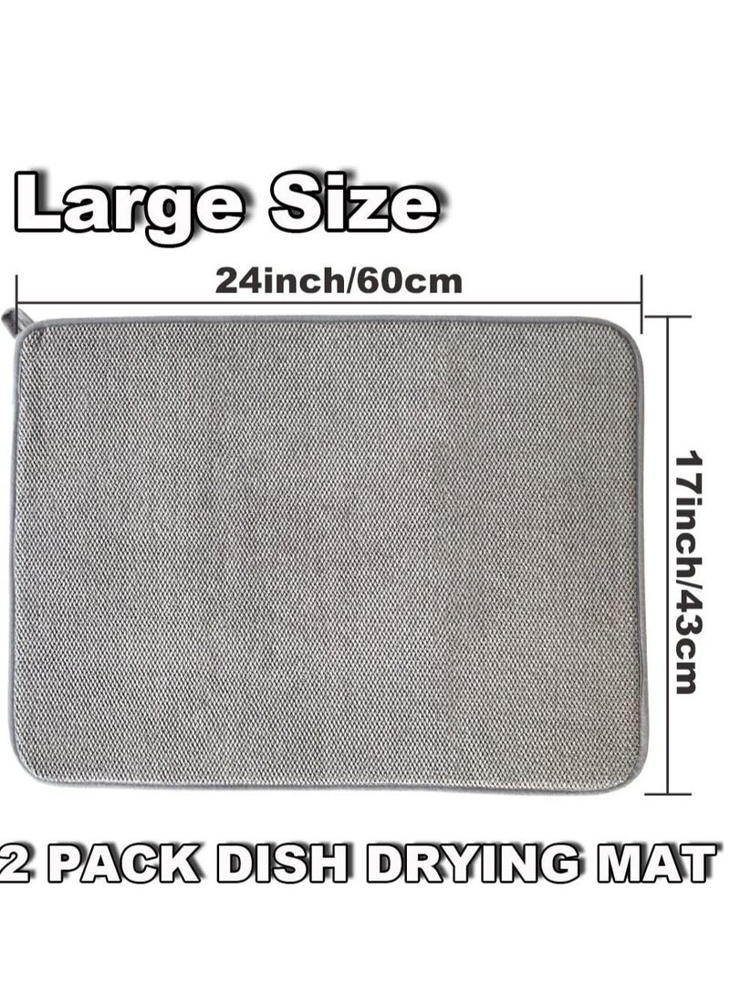 Large Dish Drying Mat for Kitchen Counter, 2 Pcs Absorbent Dish Drainer Mat, Super Absorbent Dish Drying Pads, for Countertops, sinks, draining racks(Gray)