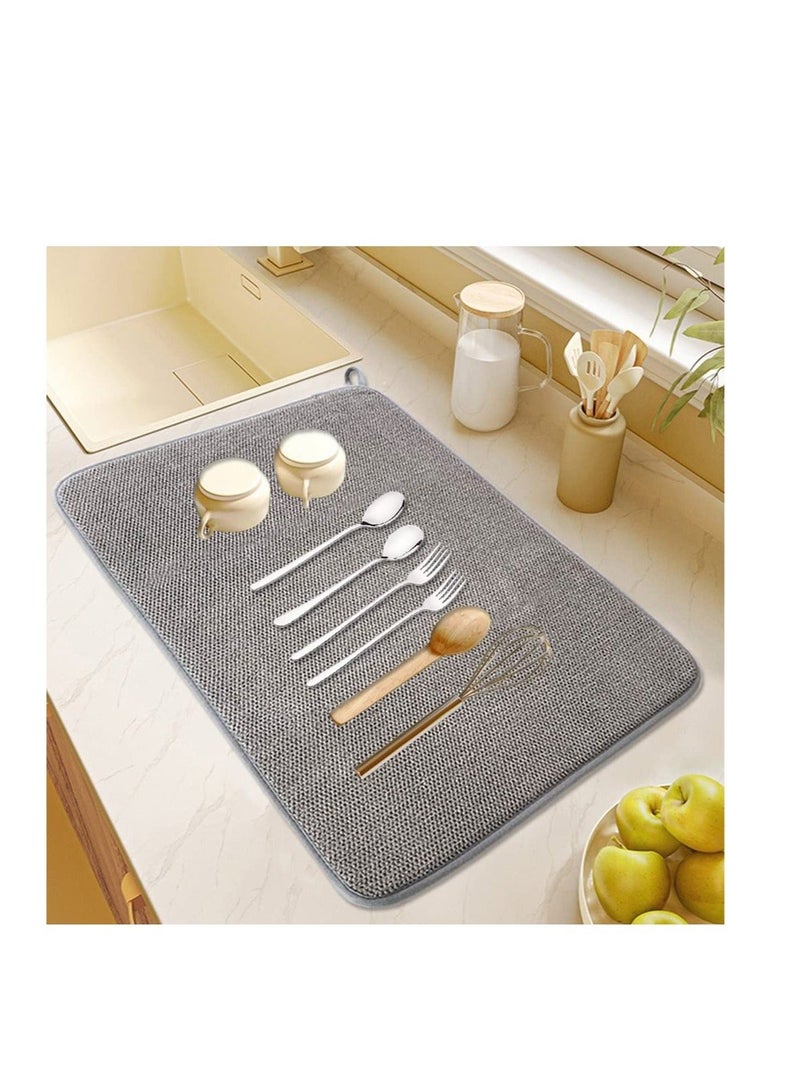 Large Dish Drying Mat for Kitchen Counter, 2 Pcs Absorbent Dish Drainer Mat, Super Absorbent Dish Drying Pads, for Countertops, sinks, draining racks(Gray)