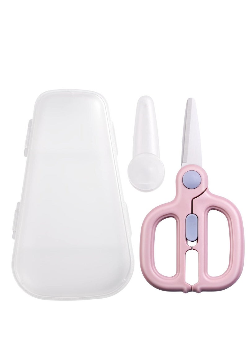 Baby Food Scissors Kids with Case, Food Cutters for Toddlers, Baby Food Grinder, Ceramic Kitchen Scissors for Food with Safety Lock, Baby Food Cutter, Pink