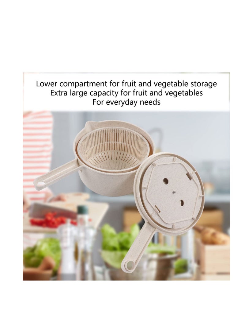 Salad Spinner, Multipurpose Lettuce Spinner, Vegetable Washer, Egg Beater, with Bowl Colander Basket and Easy Grip Handle for Home and Kitchen (Beige)