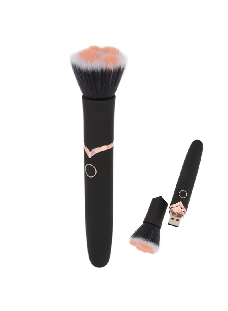 Electric Makeup Brush, 10 Gears Vibration Massage, Rechargeable Adjustable Brush for Foundation, Concealer, or Blush, Black