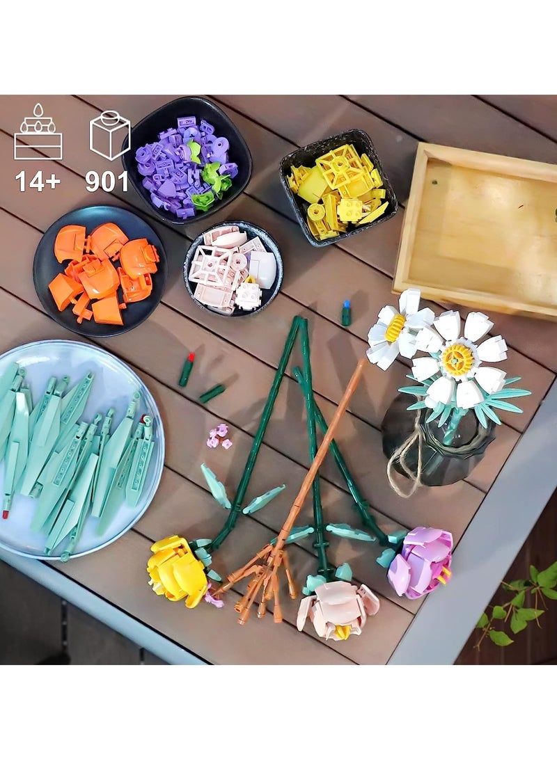 10 Ideas Flowers Bouquet Building Set, Plant Display Decor Set for The Home or Office, Creative Gift for Adults and Age 14+