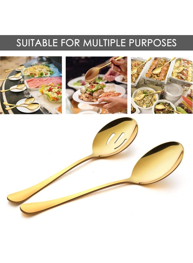 8 Piece Large Gold Serving Spoons Gold Slotted Serving Spoons 9.8Inch Stainless Steel Serving Utensils For Party Buffet Restaurant Banquet Dinner Catering Dishwasher Safe