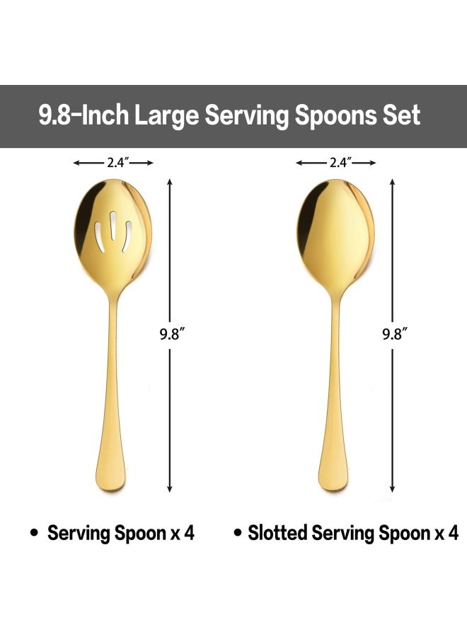 8 Piece Large Gold Serving Spoons Gold Slotted Serving Spoons 9.8Inch Stainless Steel Serving Utensils For Party Buffet Restaurant Banquet Dinner Catering Dishwasher Safe