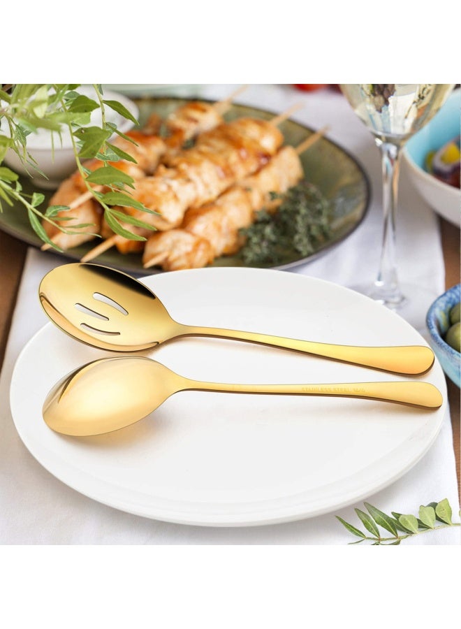 8 Piece Large Gold Serving Spoons Gold Slotted Serving Spoons 9.8Inch Stainless Steel Serving Utensils For Party Buffet Restaurant Banquet Dinner Catering Dishwasher Safe